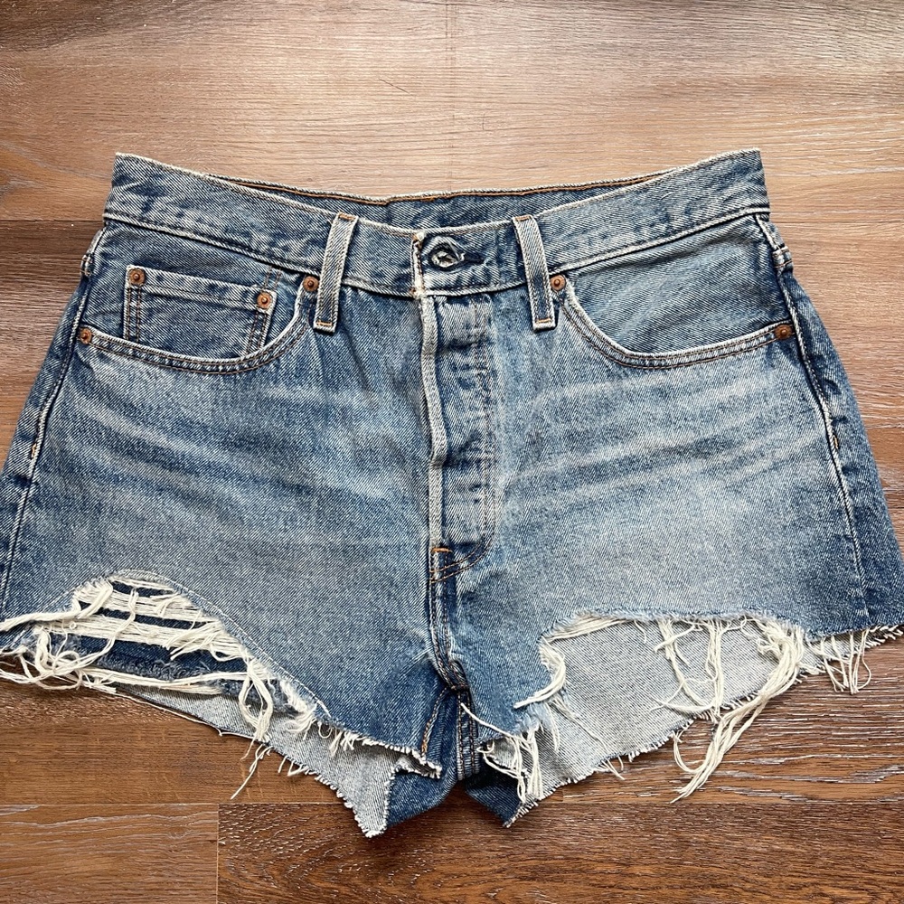 Levi's 501 Blue Distressed Jean Shorts